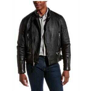 NEW ROBERT GRAHAM vegan leather racer jacket in black